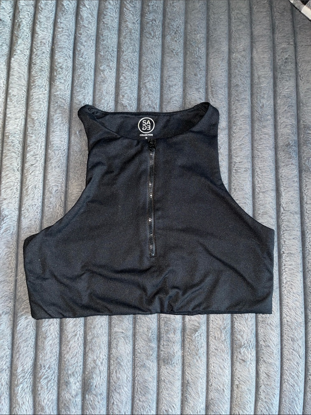 SA3 Collective Black High-Neck Zip Crop Top